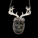 Sterling Silver Labradorite Skull With Antler Necklace