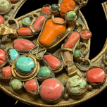 Antique 19th Century Brass Tibetan Goddess Buddha Brooch With Coral & Turquoise
