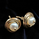 14K Yellow Gold Cultured Pearl Studded Love Knot Earrings