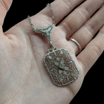 Antique Edwardian / Art Deco Silver Lavaliere Necklace With Paste Stone