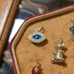 14K Yellow Gold, Blue Murano Glass Bead & CZ Evil Eye Charm / Amulet / Talisman