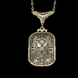 Antique Edwardian / Art Deco Silver Lavaliere Necklace With Paste Stone