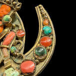 Antique 19th Century Brass Tibetan Goddess Buddha Brooch With Coral & Turquoise