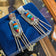 Sterling Silver Geometric H. Lewis Earrings Navajo Inlay Turquoise / Gemstones