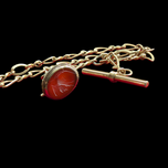 Gold Filled T Bar Albert Chain With Dog Clip & Vermeil Wax Seal Carnelian Warrior Intaglio Fob