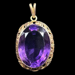 Antique 14K Yellow Gold Natural Faceted Amethyst Filigree Open Work Pendant