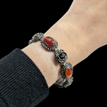 Vintage Sterling Silver Carnelian Floral Panel Bracelet