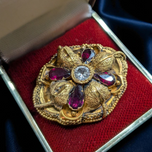 Antique 15K High Karat Gold Victorian Mourning Brooch with Garnet and Natural Zircon Snake Motif