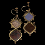 Antique Victorian Scottish Pebble Jewelry Agate Specimen Gold Filled Screwback Earrings