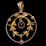 Antique Edwardian 9CT Gold Bow Topped Gold Almandine Garnet & Seed Pearl Lavalier Drop Pendant