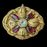Antique 15K High Karat Gold Victorian Mourning Brooch with Garnet and Natural Zircon Snake Motif