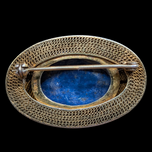 Early Chinese Export Vermeil Gilt Silver Fine Filigree and Lapis Lazuli Brooch