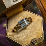 14K Gold Blue Topaz and Diamond Ring Checkerboard Cut Size 7 3/4