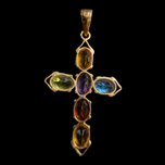 14K Yellow Gold Multi Gemstone Cross Pendant