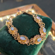 14K Yellow Gold and Opal Link Bracelet With Safety Clasp