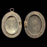 Antique 19th Century Gutta Percha Mourning Cameo Locket Pendant Left Facing Portrait