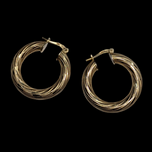 14K Yellow Gold Large Etched Hollow Hoop Earrings