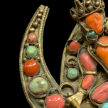 Antique 19th Century Brass Tibetan Goddess Buddha Brooch With Coral & Turquoise