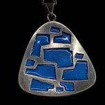 Sterling Silver David Andersen Norway MCM Modernist Blue Enamel Necklace