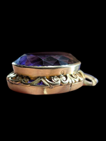 Antique 14K Yellow Gold Natural Faceted Amethyst Filigree Open Work Pendant