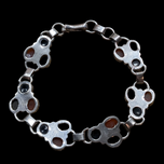 Vintage Sterling Silver Bracelet: Amber, Onyx, Mother of Pearl