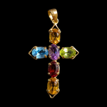 14K Yellow Gold Multi Gemstone Cross Pendant