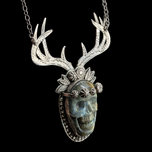 Sterling Silver Labradorite Skull With Antler Necklace