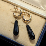 14K Yellow Gold Onyx Drop Stud Earrings