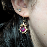 9C Gold & Garnet Ornate Antique Hook Wire Pierced Earrings 9K