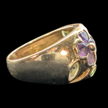 14K Yellow Gold Amethyst & Peridot Floral Flower Motif Ring
