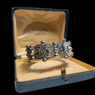 Sterling Silver Mexican Wave and Bead Panel Link Bracelet