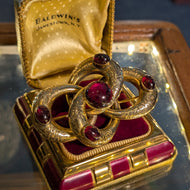 Antique Gold Filled Victorian Garnet Cabochon Love Knot Brooch