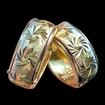 Tri-Coloured 10K Gold Diamond Etching Pattern Huggie Hoop Earrings