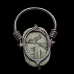 Sterling Silver & Faience Scarab Beetle Swivel Ring Egyptian Revival Size 8