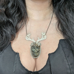 Sterling Silver Labradorite Skull With Antler Necklace