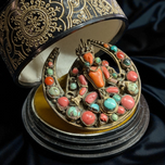 Antique 19th Century Brass Tibetan Goddess Buddha Brooch With Coral & Turquoise