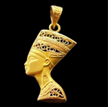 18K Yellow Gold Egyptian Nefertiti Mask Pendant Filigree Open Work