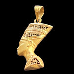18K Yellow Gold Egyptian Nefertiti Mask Pendant Filigree Open Work