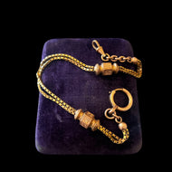 Antique Victorian French Gold Filled Watch Chain With Ornate Slider Fobs & Bolt Ring Clasp
