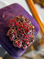 Large Antique Bohemian Rose Cut Garnet Silver Gilt Domed 3-D Brooch