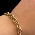 18K Yellow Gold Textured Cable Link Hollow Unisex Bracelet