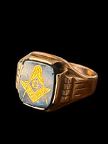 10K Gold Freemason Masonic Ring Bloodstone Size 8 Vintage Signet Style