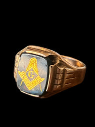 10K Gold Freemason Masonic Ring Bloodstone Size 8 Vintage Signet Style