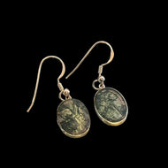 Sterling Silver Vintage Green Moss Agate Drop Earrings