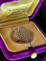 14K Antique Victorian Yellow Gold and Seed Pearl Heart Charm / Pendant or Brooch