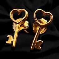 10K Yellow Gold Key Stud Earrings