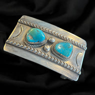 Sterling Silver Large Navajo Turquoise Cabochon Belt Buckle