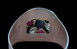14K White Gold Ruby, Sapphire & Tourmaline Flower and Leaf Design Ring