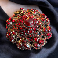 Large Antique Bohemian Rose Cut Garnet Silver Gilt Domed 3-D Brooch