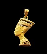 18K Yellow Gold Egyptian Nefertiti Mask Pendant Filigree Open Work